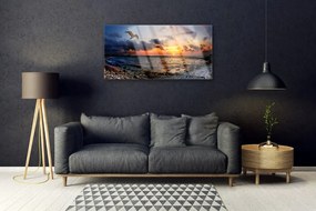 Quadro in vetro Gabbiano mare spiaggia paesaggio 100x50 cm 2 appendini