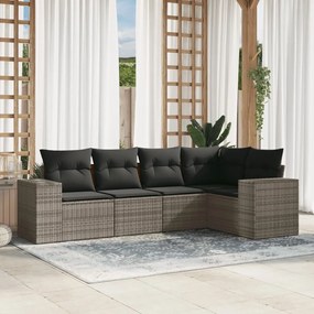 Set Divano da Giardino 5 pz con Cuscini Grigio in Polyrattan