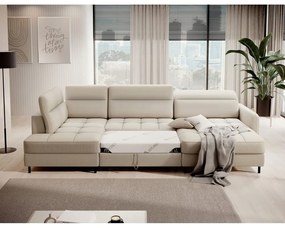 Divano angolare beige allungabile/con contenitore (con penisola a sinistra/a U) e rivestimento in velluto Berrto – ELTAP