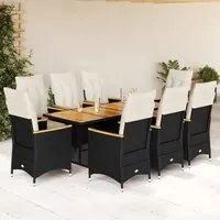 Set Bistr da Giardino 9 pz con Cuscini in Polyrattan Nero 3276966