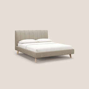 Selene letto imbottito con piedini naturali sfoderabile in tessuto impermeabile T02 beige