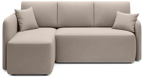 Divano angolare beige allungabile/con contenitore (con penisola a sinistra/con chaise lounge) e rivestimento in velluto Hadson – ELTAP