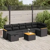 Set Divani da Giardino con Cuscini 8 pz Nero in Polyrattan 3325933