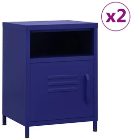 Comodini 2 pz blu marino 35x35x51 cm in acciaio