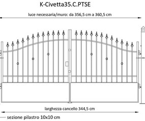 Cancello manuale con serratura elettrica Civetta in ferro, apertura centrale, L 358.5, H 150-180 cm, di colore ruggine