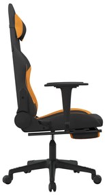 Sedia da Gaming Massaggi e Poggiapiedi Tessuto Nero e Arancione