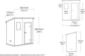 Casetta Da Giardino In Resina 183,5x111x200,5H Cm Manor 6x4 Pent Grigio Keter Addossabile