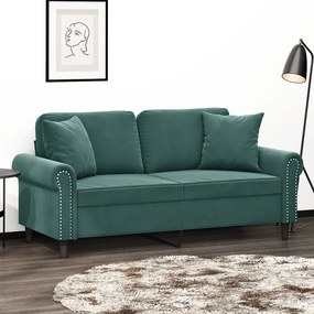 Divano A 2 Posti Con Cuscini Verde Scuro 140 Cm İn Velluto /