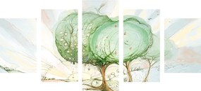 Quadri 5 pezzi – Alberi su campo pastello