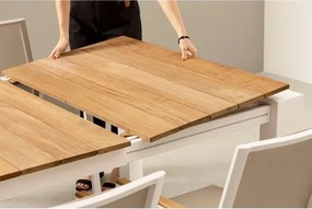 Tavolo Da Esterno In Alluminio Piano In Teak Allungabile 110x253/384 Cm Cameron Bianco Bizzotto