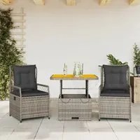 Set da Pranzo da Giardino 3 pz con Cuscini in Polyrattan Grigio 3262913