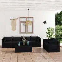 Set Divani da Giardino 7 pz con Cuscini in Polyrattan Nero cod mxl 44670