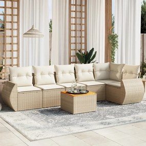 Set divani da giardino 7 pz con cuscini beige in polyrattan