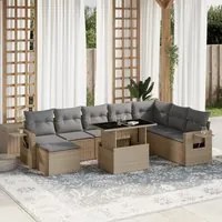 Set Divano da Giardino 9 pz con Cuscini Beige in Polyrattan 3268099