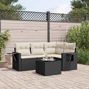 Set divani da giardino 5 pz con cuscini in polyrattan nero