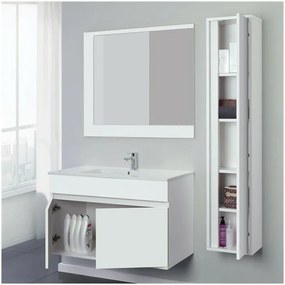 Composizione Bagno Sospesa 90 cm in Legno Bianco con 2 ante