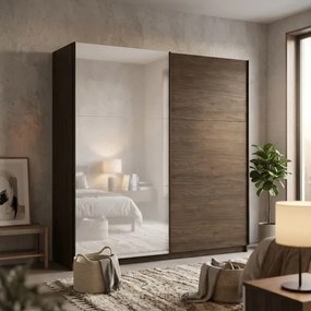Armadio 200x207h Cm 2 Ante Scorrevoli Con Specchio Arsola Noce