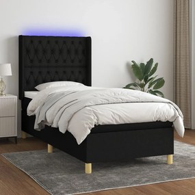 Letto A Molle Con Materasso E Led Nero 100x200 Cm İn Tessuto /