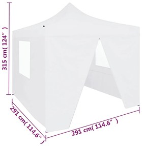 Gazebo Professionale Pieghevole 4 Pareti 3x3 m Acciaio Bianco