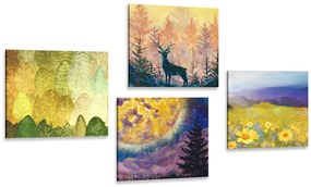 Set di quadri – Storia di un cervo in imitazione di pittura a olio