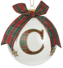Pallina Natale lettera C tartan vetro 10 cm