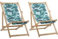 EasyComfort Set 2 Sdraio da Giardino Pieghevoli in Legno con Schienale Reclinabile a 4 Livelli, Fantasia Tropicale