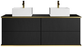 Mobile per bagno sospeso scanalature con profilo Dorato e doppio lavabo appoggio quadrato 150 cm Nero - KELIZA