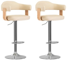 Sgabelli Da Bar 2 Pz Crema İn Legno Curvo E Similpelle /
