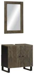 Set Mobili Da Bagno 2 Pz Nero İn Legno Massello Di Mango /