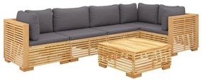 Set divani da giardino 6 pz con cuscini legno massello di teak