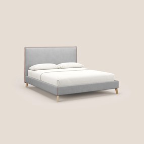 Leila letto imbottito con piedini legno in tessuto smacchiabile T17 grigio - rosa