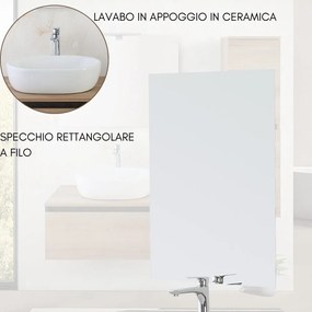 Mobile Bagno Sospeso con Lavabo da Appoggio e Specchio 1 Cassetto Salvaspazio in Legno  80 cm - Rovere di Bordeaux