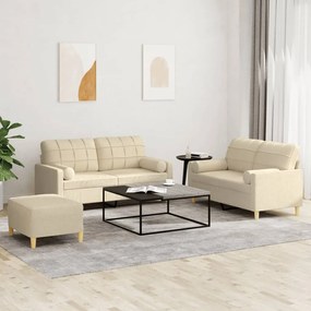 Set Divani 3 Pz Con Cuscini Crema İn Tessuto /