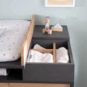 Cassettiera bassa per bambini in rovere con fasciatoio in colore antracite-naturale 118x103 cm Lenn - Roba