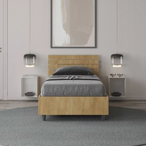Letto singolo senza rete, con rete e contenitore testata dritta con doghe Ankel, Quercia / Con Rete