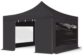 TOOLPORT 4x4 m gazebo pieghevole PVC con laterali (finestre panoramiche), PREMIUM acciaio, nero - (600127)