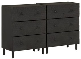 Credenze 2 Pz Nero 60x33x75 Cm İn Legno Massello Di Mango /