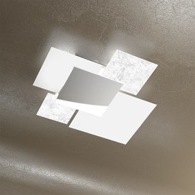 Applique Contemp Shadow Metallo Bianco Vetro Foglia Argento 4 Luci E27 71Cm