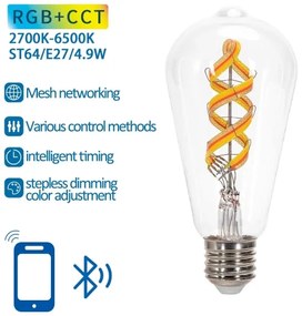 LED RGBW Lampadina FILAMENT ST64 E27/4,9W/230V 2700-6500K - Aigostar