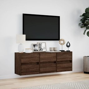 Mobile tv a parete con luci led rovere marrone 130x31x45 cm