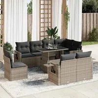 Set Divano da Giardino 9 pz con Cuscini Grigio in Polyrattan 3326501