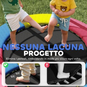 Trampolino per Bambini 3-6 Anni Ø160x190 cm con Rete di Sicurezza Senza Molle Multicolore...