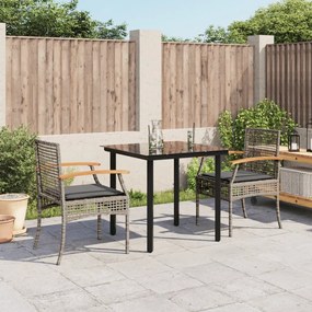 Set da pranzo da giardino 3 pz con cuscini in polyrattan grigio