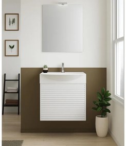 Mobile sottolavabo, lavabo e specchio con illuminazione Mini50s per vasca centrale laccato opaco bianco L 50 x H 58 x P 40 cm, 1 anta