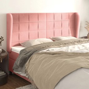 Testiera Ad Orecchio Rosa 183x23x118/128 Cm İn Velluto /