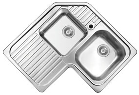 Lavello ad angolo integrato 2 vasche in inox argento PYRAMIS Angolare L 83 x L 83 cm