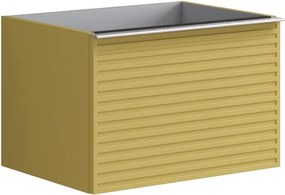 Mobile da bagno sospeso sotto lavabo Pixel stripes 2 cassetti L 60 x H 40 x P 45.5 cm giallo laccato opaco, con maniglia alluminio brillante