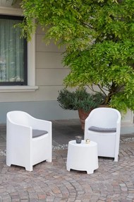Salotto da giardino Luna bianco con cuscini in poliestere grigio per 2 persone
