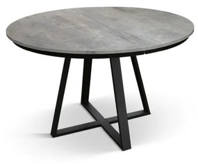 Tavolo rotondo PANTELLERIA in legno effetto grigio cemento con base a X in metallo antracite, allungabile ⌀120 cm &#8211; ⌀170 cm