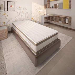 Materasso singolo tre strati Memory Foam bianco con tessuto a motivi grigi e fascia in tessuto grigio - Da Vinci